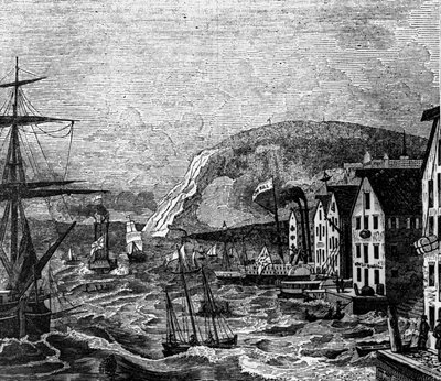 Zicht op Cap Diamant waar een deel van Quebec is gelegen, Quebec. (Canada), gravure uit 1810. door Unknown artist