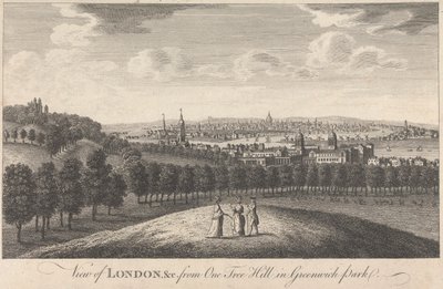 Uitzicht op Londen en de kerk vanaf One Tree Hill in Greenwich Park door Unknown artist
