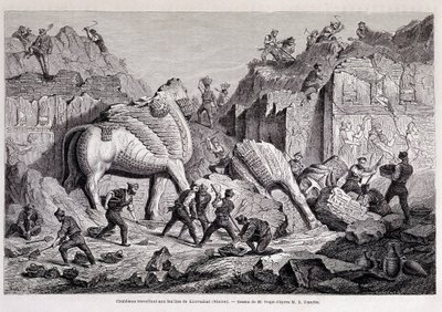 Uitzicht op de opgravingen van Khorsabad (Khunsabad) (Nineveh) - in "Rond de wereld" 2e week 1861 door Unknown artist