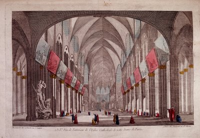 Zicht op het interieur van de Notre-Dame de Paris - optisch zicht door Unknown artist