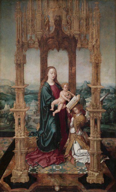 Maagd en kind onder een baldakijn door Unknown artist