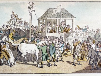 Wegen en wassen voor een paardenrace (eind 19e eeuw) door Unknown artist