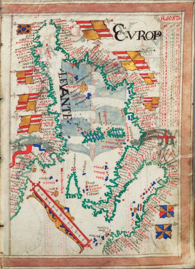 Westelijke Middellandse Zee, gebonden in een atlas van vijfentwintig kaarten met diagrammen en tabellen, c.1550-60 door Unknown artist