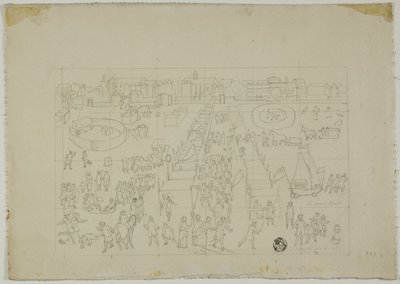 Winterfestival buiten Scandinavische stad door Unknown artist