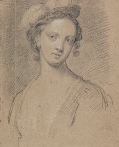 Vrouw met een gevederde hoofdtooi door Unknown artist