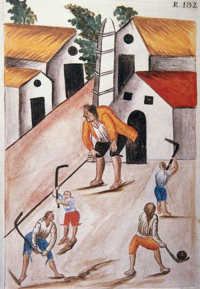 Jonge indianen spelen bal, uit het boek "Trujillo del Peru" of "Códice Martínez Compañón", door Baltazar Martinez Compañón y Bujanda, bisschop van Trujillo (1782-1785) door Unknown artist