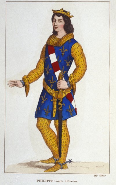 Portret van Filips van Évreux, graaf van Évreux, koning van Navarra (overleden 1343). gravure van 1830 door Unknown artist