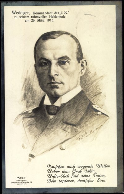 Passepartout kunstenaar Otto Weddigen, U 29 door Unknown photographer