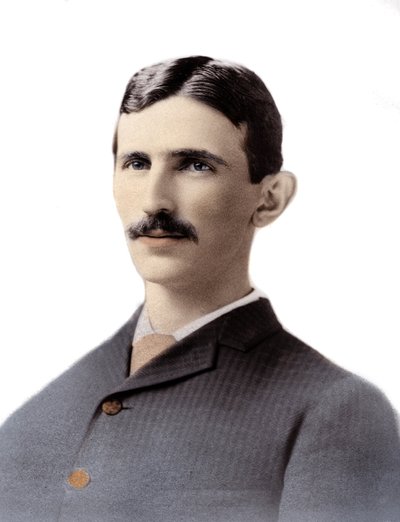 Portret van Nikola Tesla De in Kroatië geboren Servische ingenieur, natuurkundige en uitvinder door Unknown photographer