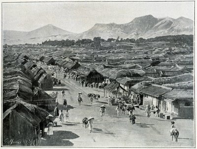 Uitzicht op de hoofdstraat van Seoul, hoofdstad van Korea in de 19e eeuw door Unknown photographer