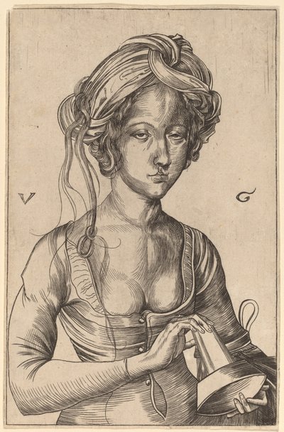 Borstbeeld van een Dwaze Maagd met haar Omgekeerde Lamp door Urs Graf I after Martin Schongauer