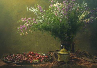 Vintage kersen en wilde bloemen door UstinaGreen