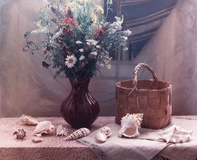 Stilleven met wilde bloemen en schelpen door UstinaGreen