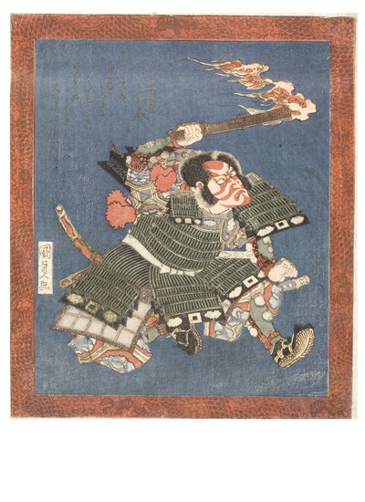 Kabuki-acteur, Ichikawa Danjuro VII als krijger in volledige toneelmake-up, ca. 1815-1820 (houtsnede op papier) door Utagawa (1786-1865) Kunisada