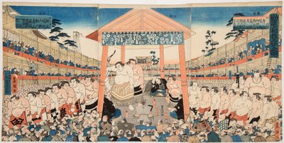 Kanjin Ozumo (processie van sumoworstelaars voor een fondsenwervingsgevecht) door Utagawa Kunisada