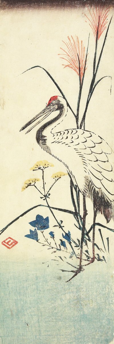 (Pampasgras, Patrinia, Chinese klokbloem en een kraanvogel), 1830-1858 door Utagawa Hiroshige