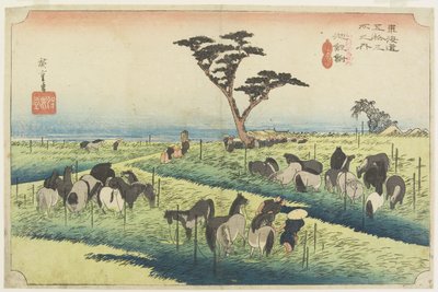 April Paardenmarkt, Chiryu_, c. 1833 door Utagawa Hiroshige