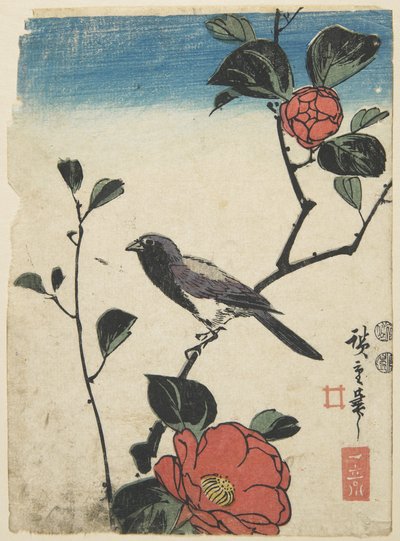 Vogel op kersen tak, 1847-1852 door Utagawa Hiroshige