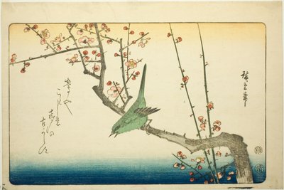 Bush warbler op pruimentak door Utagawa Hiroshige
