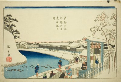 Kersenbron bij de Benkei-gracht buiten Sakurada (Soto Sakurada Benkeibori sakura no i), uit de serie "Beroemde plaatsen in de oostelijke hoofdstad (Toto meisho)" door Utagawa Hiroshige