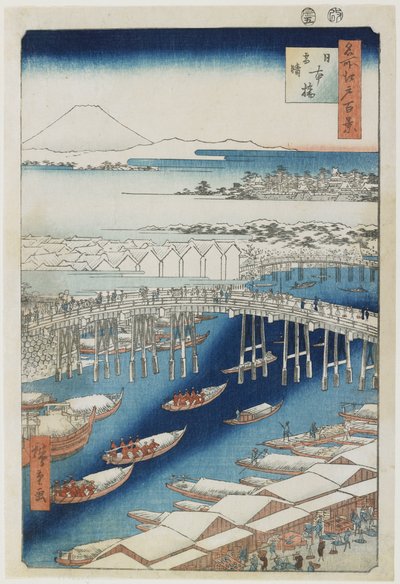 Helder Weer na Sneeuw, Nihonbashi-brug, mei 1856 door Utagawa Hiroshige