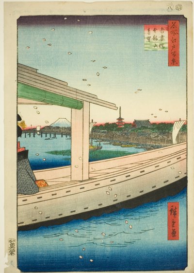 Ver Uitzicht op Azuma Brug en Kinryuzan Tempel, uit de serie "Honderd Beroemde Uitzichten van Edo" door Utagawa Hiroshige