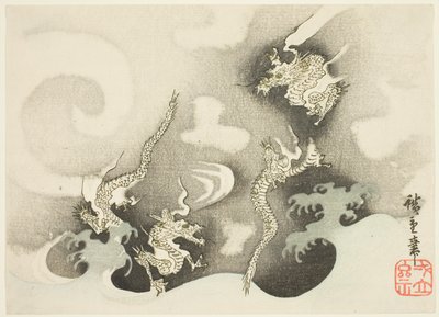 Draken tussen wolken door Utagawa Hiroshige