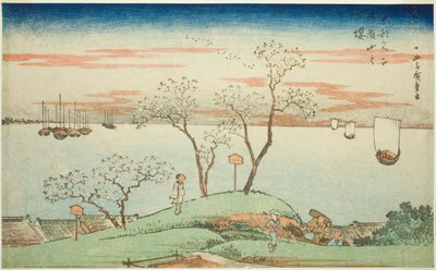 Avond Kersenbloesems op Goten Heuvel (Gotenyama no yuzakura), uit de serie "Beroemde Zichten van de Oostelijke Hoofdstad (Toto Meisho)" door Utagawa Hiroshige