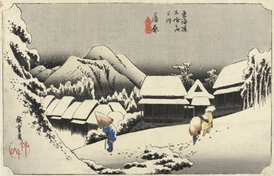 Avondsneeuw bij Kambara, nr. 16 van De 53 Stations van de Tokaido, uitgegeven door Hoeido, 1833 door Utagawa Hiroshige