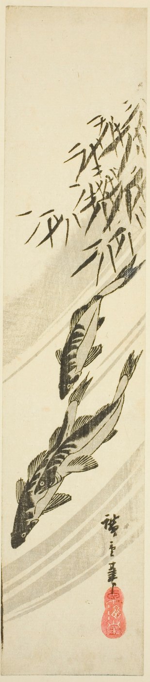 Vissen in een stroom door Utagawa Hiroshige