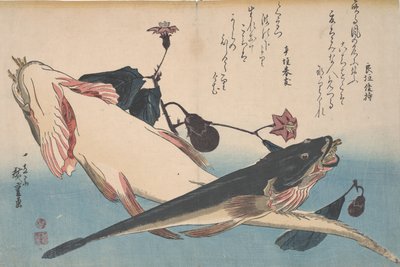 Platkoppen en Aubergine, ca. 1830 door Utagawa Hiroshige