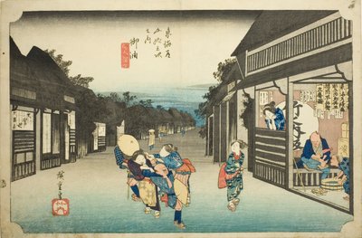 Goyu: Vrouwen stoppen reizigers, uit de serie "Drieënvijftig stations van de Tokaido" door Utagawa Hiroshige