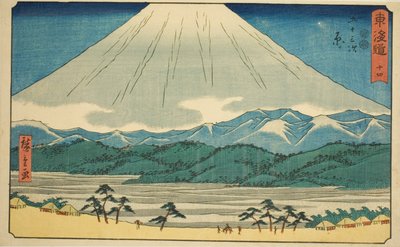 Hara—Nr. 14, uit de serie "Drieënvijftig Stations van de Tokaido (Tokaido gojusan tsugi)," ook bekend als de Reisho Tokaido door Utagawa Hiroshige