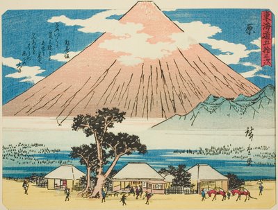 Hara, uit de serie "Drieënvijftig Stations van de Tokaido (Tokaido gojusan tsugi)," ook bekend als de Tokaido met Gedicht (Kyoka iri Tokaido) door Utagawa Hiroshige