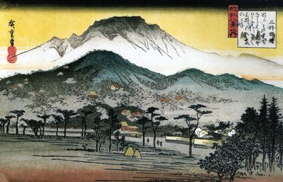 Hiroshige - 8 gezichten op Omi - 4e avondklok, Mii-tempel door Utagawa Hiroshige