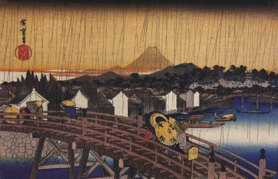 Hiroshige, Een brug in de regen door Utagawa Hiroshige