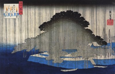 Hiroshige Zware regen op een dennenboom 2 door Utagawa Hiroshige