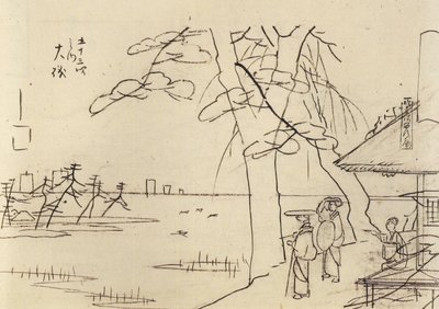 Hiroshige, Mensen met uitzicht op het water door Utagawa Hiroshige