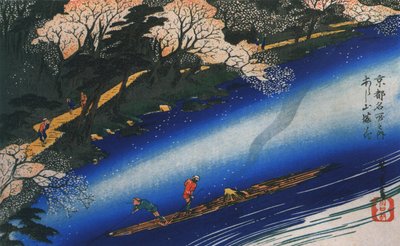 Hiroshige op een vlot op een rivier door Utagawa Hiroshige