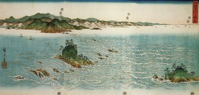 Hiroshige, Draaikolken op een rotsachtige kust door Utagawa Hiroshige