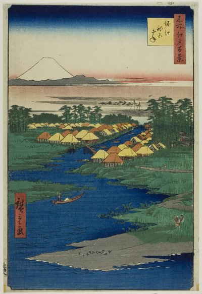 Horie en Nekozane, uit de serie "Honderd beroemde vergezichten van Edo (Meisho Edo hyakkei)". door Utagawa Hiroshige