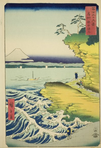 Hota Strand in de provincie Awa (Boshu Hota no kaigan), uit de serie "Zesendertig Zichten op de Fuji (Fuji sanjurokkei)" door Utagawa Hiroshige