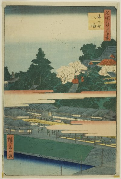 Ichigaya Hachiman Shrine (Ichigaya Hachiman), uit de serie "One Hundred Famous Views of Edo (Meisho Edo hyakkei)". door Utagawa Hiroshige
