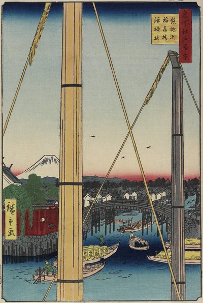 Inari-brug en Minato-schrijn, Teppo_zu, maart 1857 door Utagawa Hiroshige