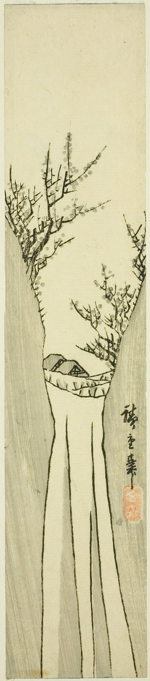 Landschap met waterval door Utagawa Hiroshige