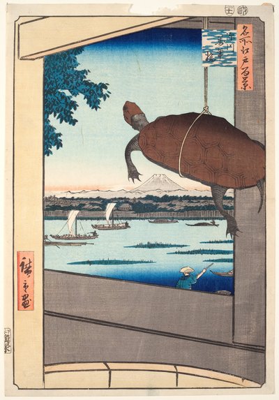 Mannen Bridge, Fukagawa, uit de serie "Honderd beroemde vergezichten van Edo". door Utagawa Hiroshige