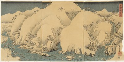 Berg en rivier bij Kiso-pas, augustus 1857 door Utagawa Hiroshige