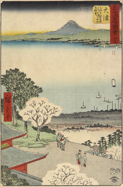Nr.54 Stadsgezicht van Otsu gezien vanaf de Mii-tempel, Otsu, juli 1855 door Utagawa Hiroshige