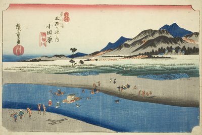 Odawara: De Sakawa-rivier, uit de serie "Drieënvijftig stations van de Tokaido-weg" door Utagawa Hiroshige