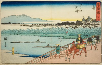 Okazaki: Yahagi Rivier (Okazaki, Yahagigawa)—Nr. 39, uit de serie "Drieënvijftig Stations van de Tokaido (Tokaido gojusan tsugi)," ook bekend als de Reisho Tokaido door Utagawa Hiroshige